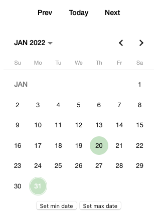 Dates highlighted on the calendar