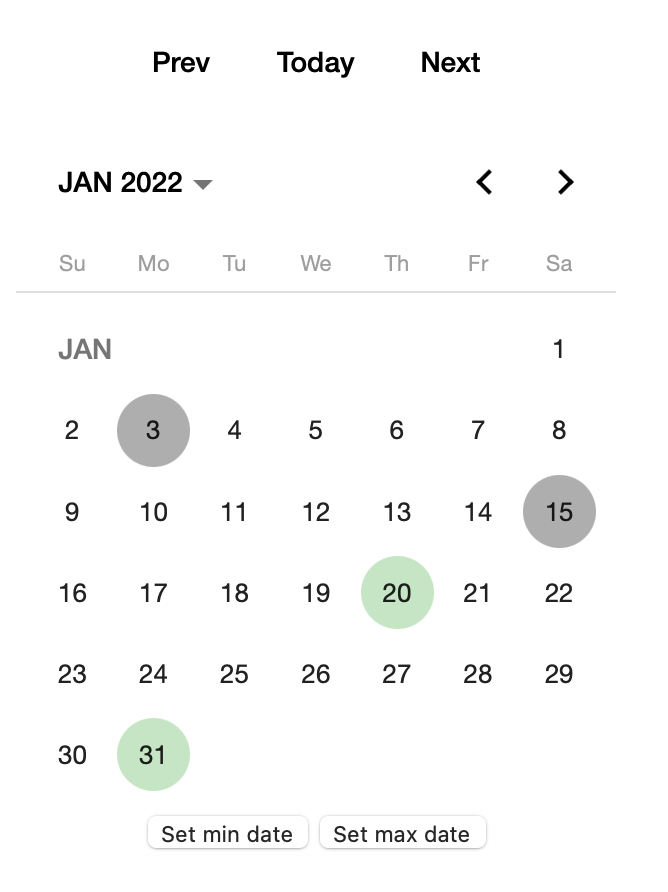 Angular Material Calendar Component Disabled Dates